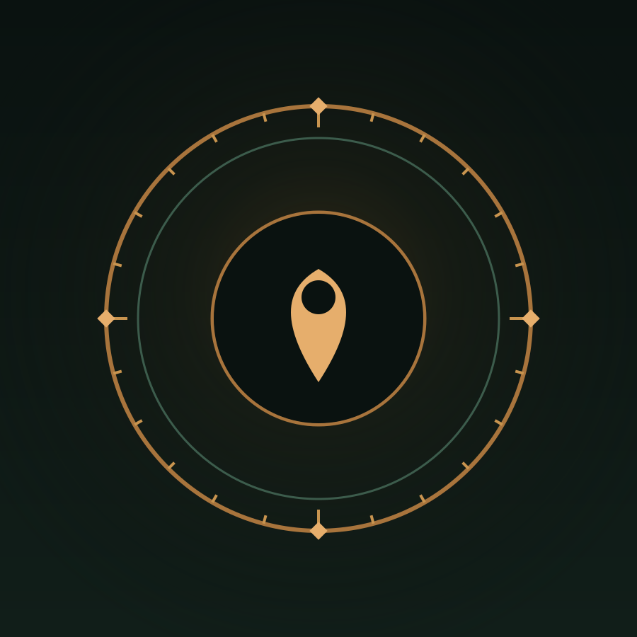 Amber compass and map pin badge icon representing local web design in Cypress, TX