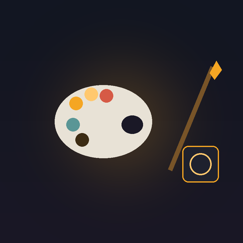 Illustration of a paintbrush and color palette representing branding and graphic design