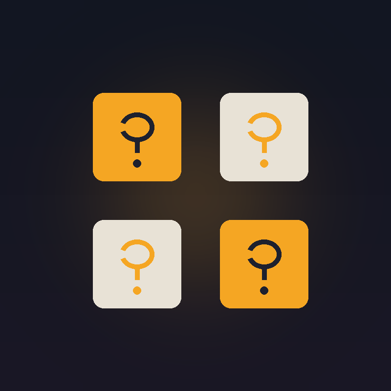 Illustration of four question mark cards representing frequently asked questions