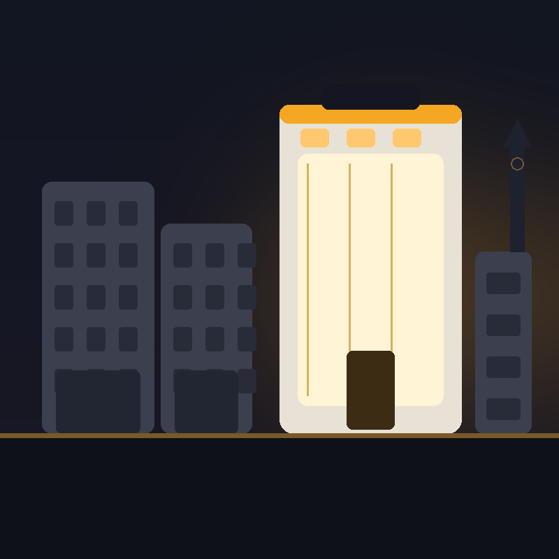 Illustration of a bright modern storefront with amber accents, representing web design for Sugar Land small businesses