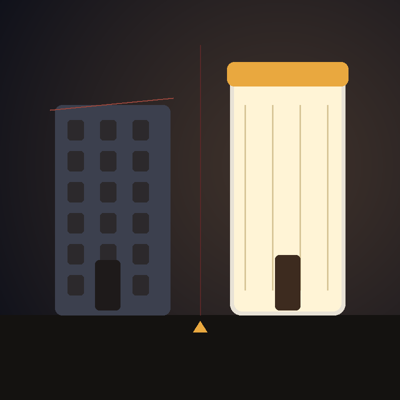 Illustration comparing an outdated dim storefront to a modern amber-lit storefront