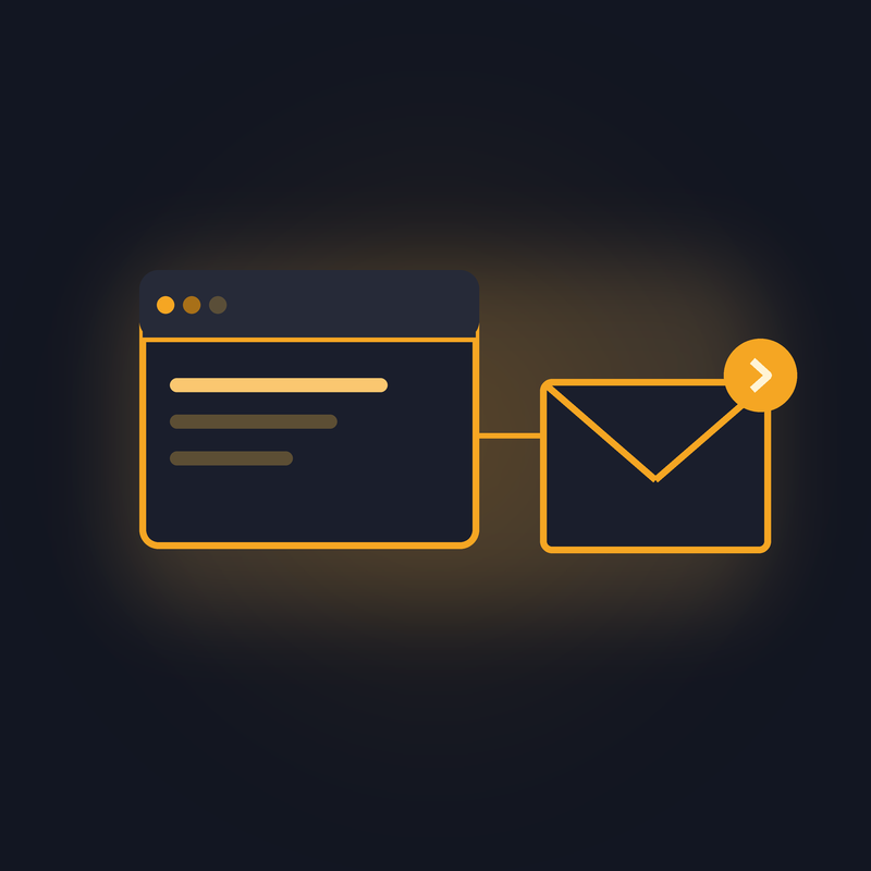 Illustration of a browser window connected to an email envelope, representing email marketing