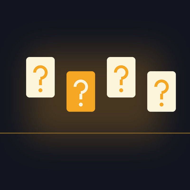 Illustration of four question mark cards representing frequently asked questions