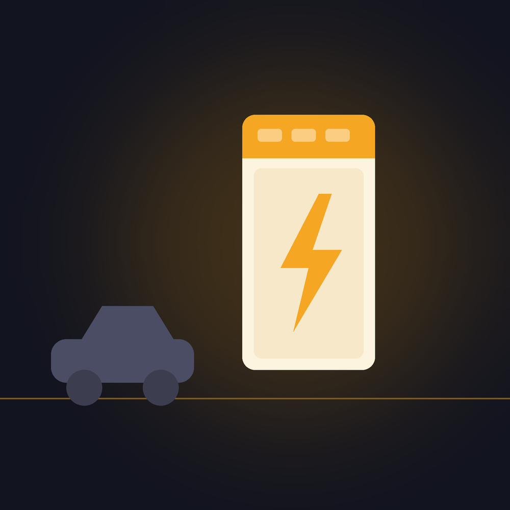 Illustration of a car beside a phone showing a lightning bolt, representing mobile page speed