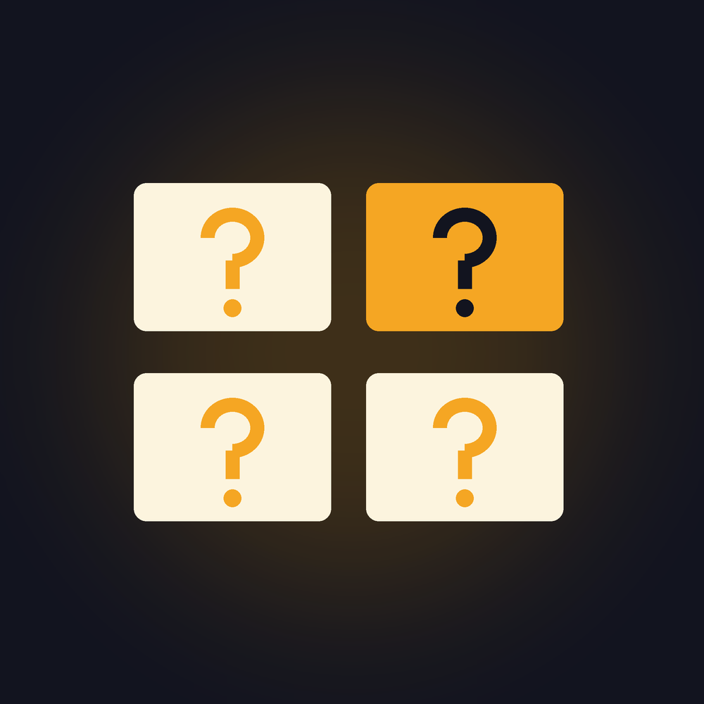 Illustration of four question mark cards representing frequently asked questions