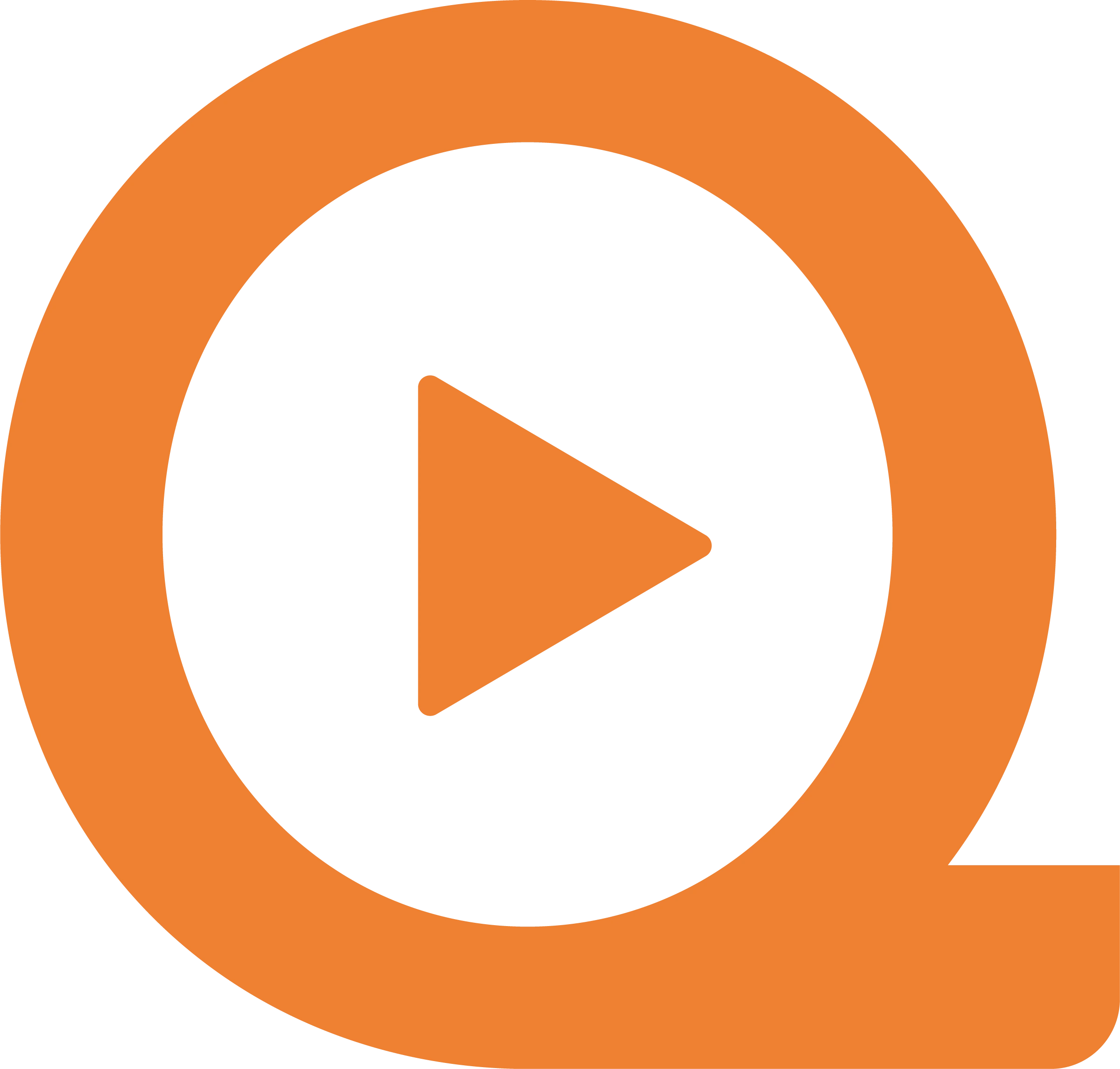 Orange play button icon inside a circular outline.