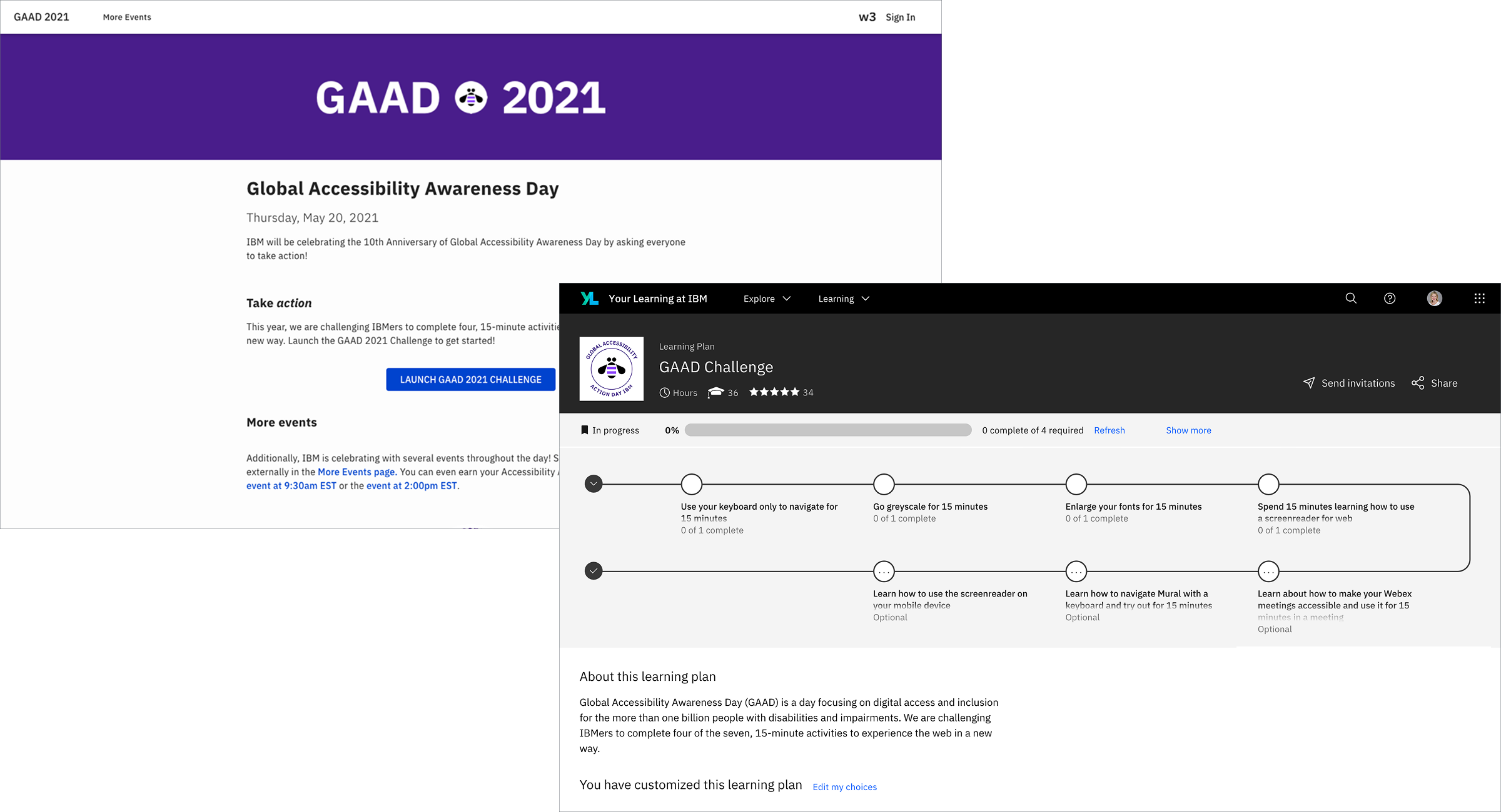 GAAD website screen and image of learning plan