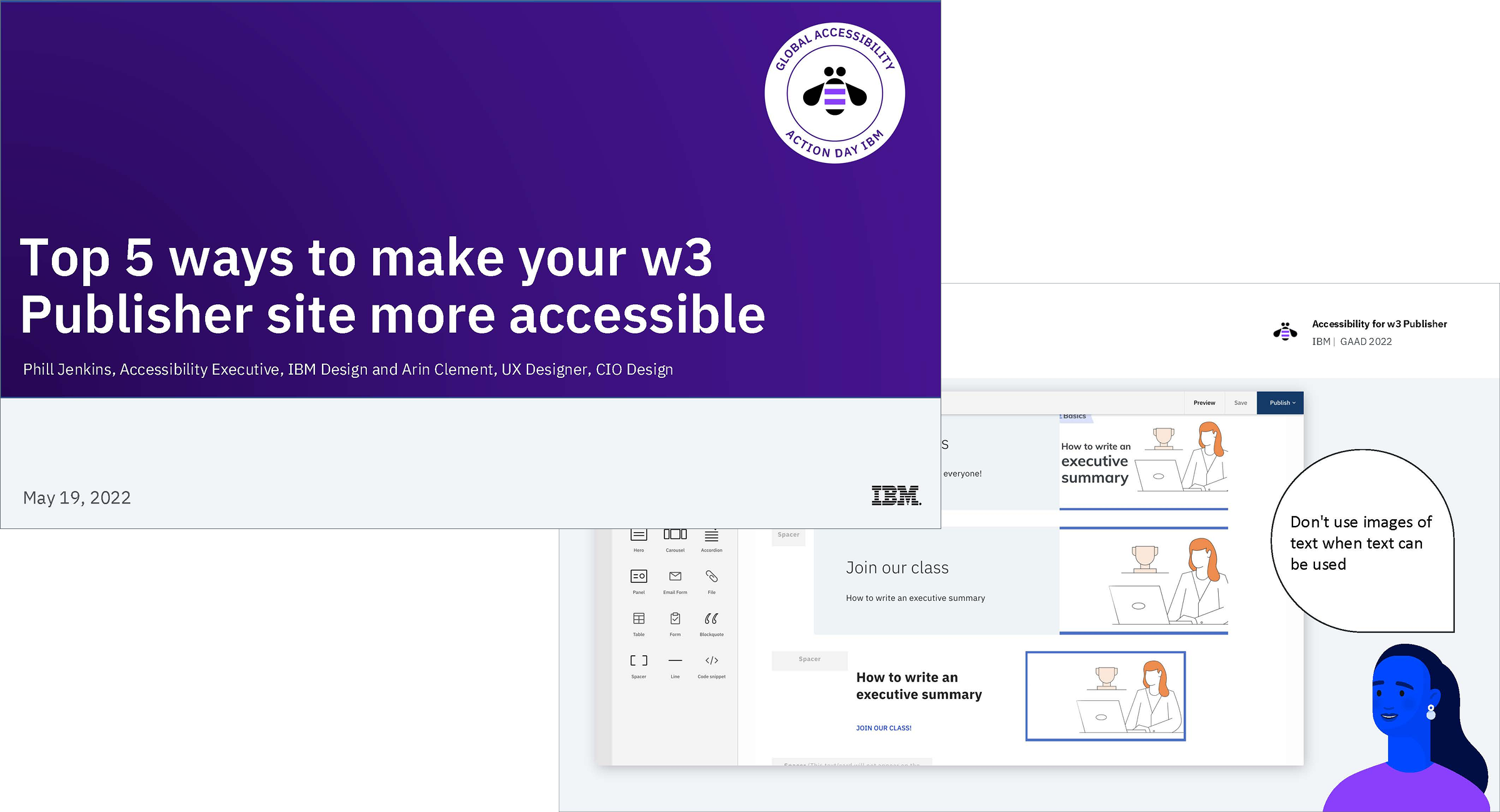 Screen of Top 5 cover and an image from the presentation