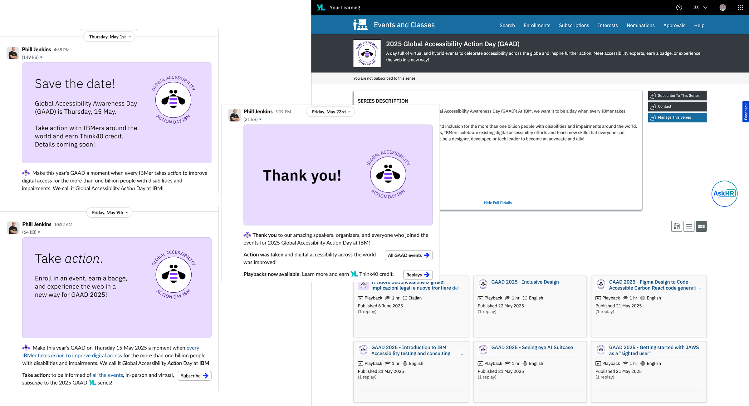 Visual of learning plan and Slack posters from the campaign
