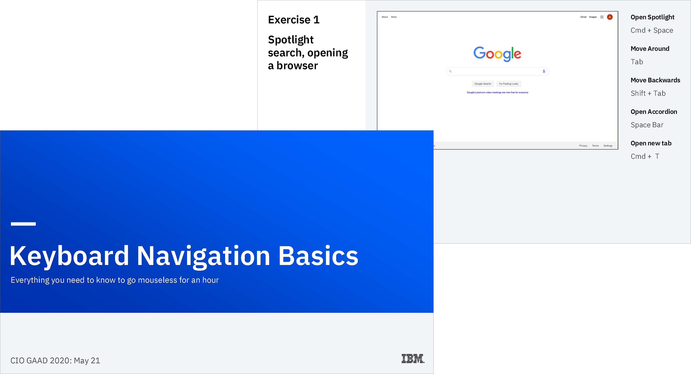 Keyboard navigation deck cover and image from a screen