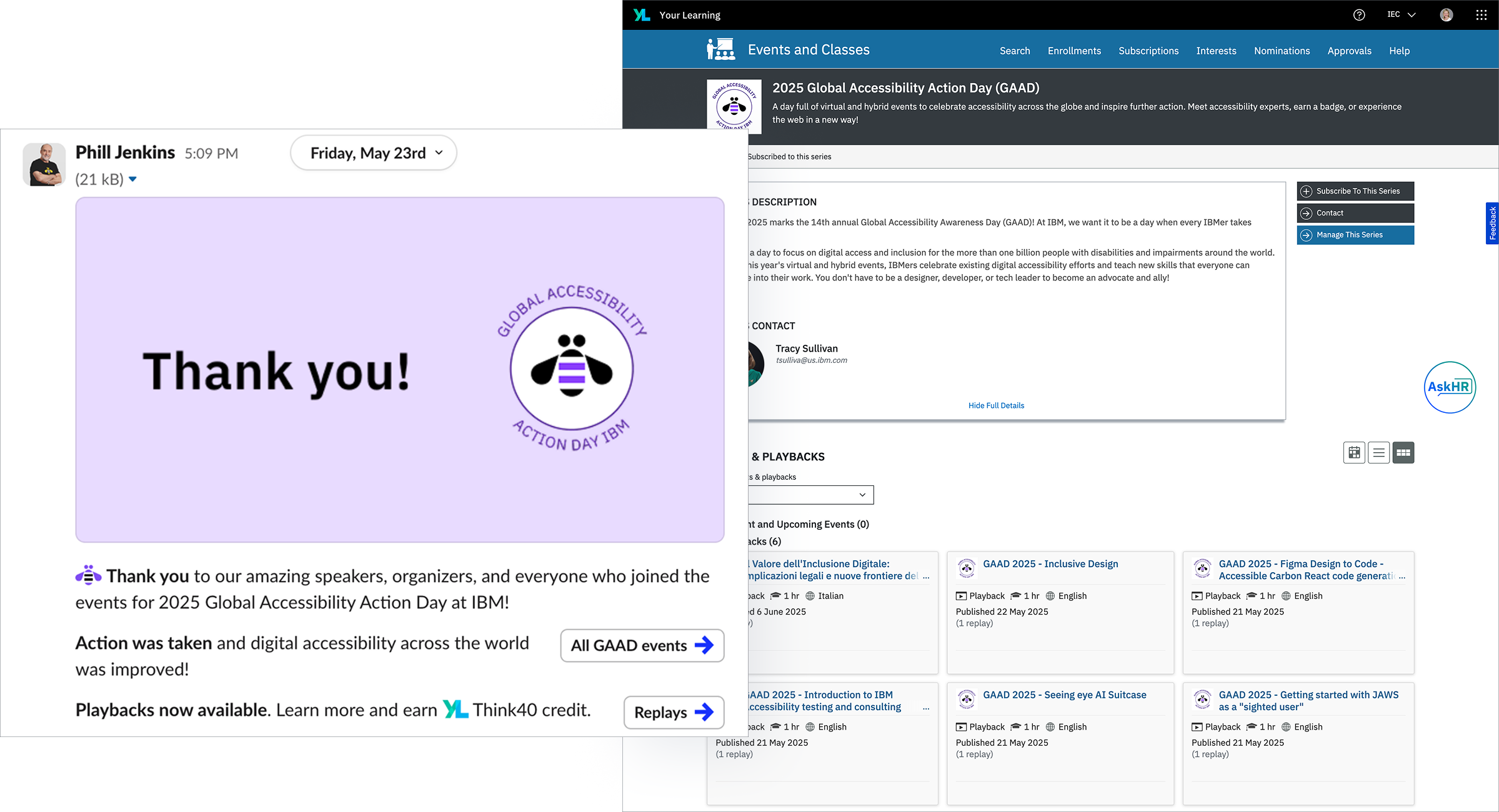Visual of learning plan and Slack posters from the campaign