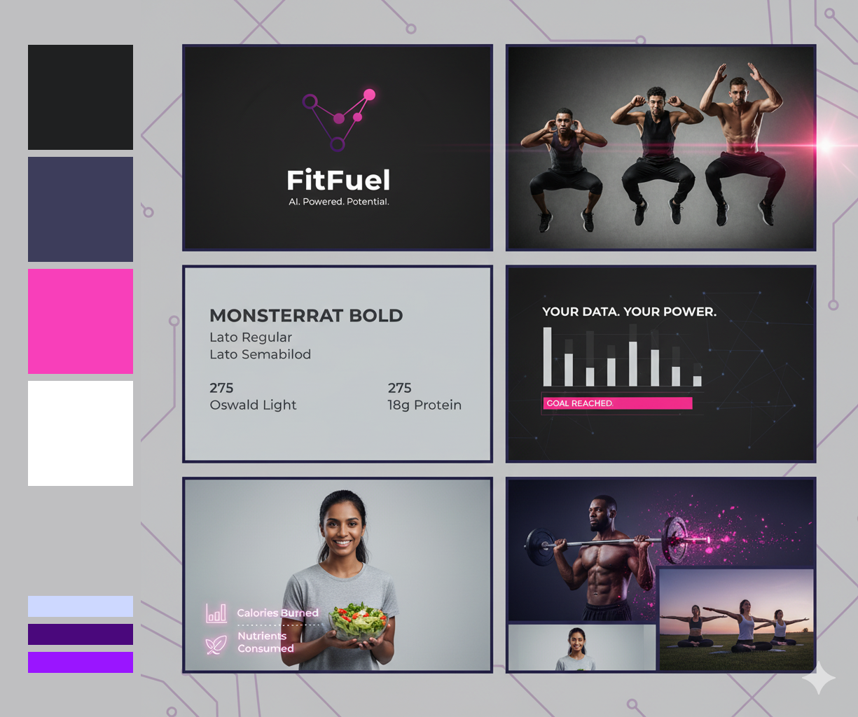 Gemini brand board with colors, typography, and images