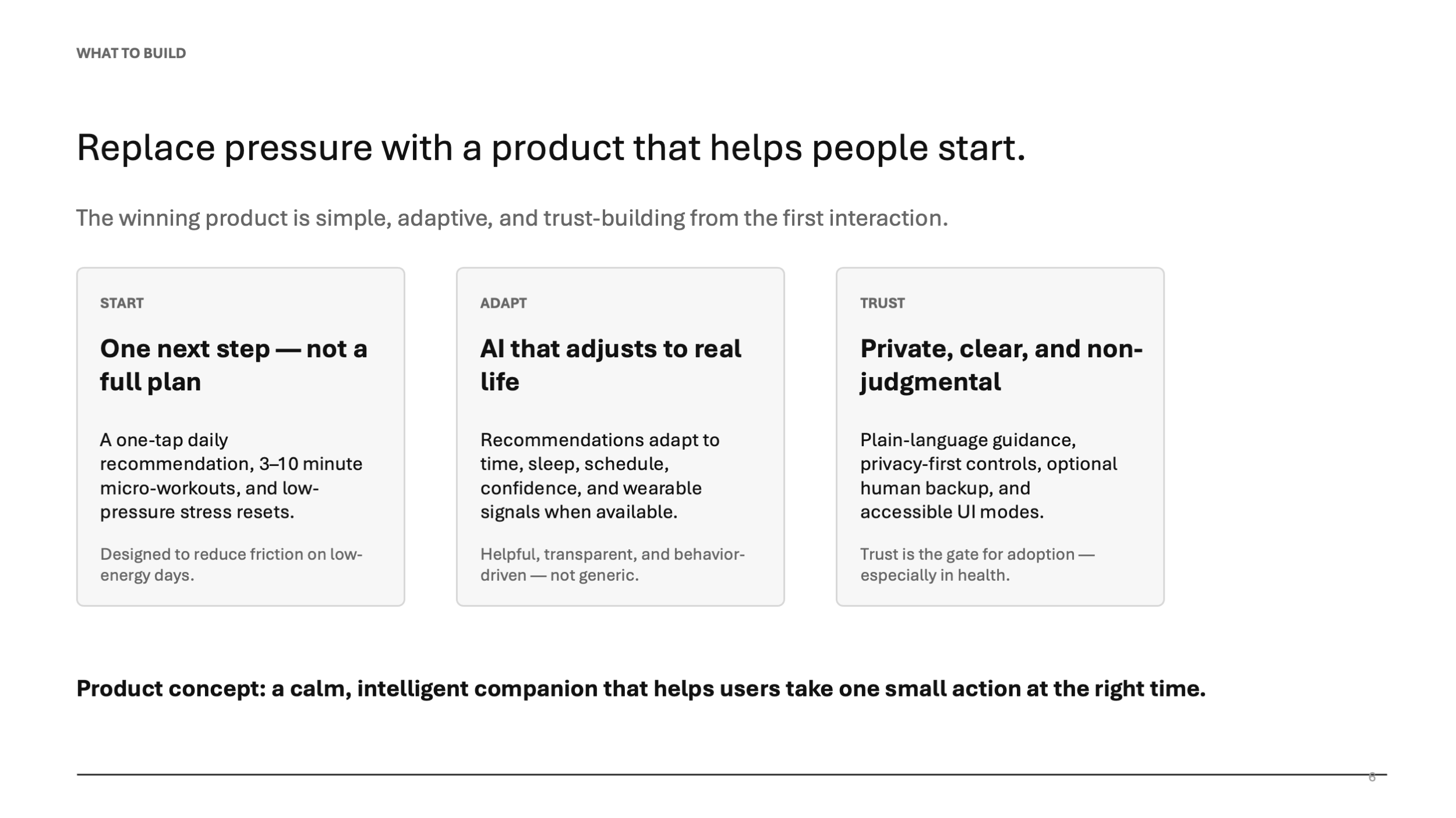 Pitch deck 6, Replace pressure with a product that helps people start.