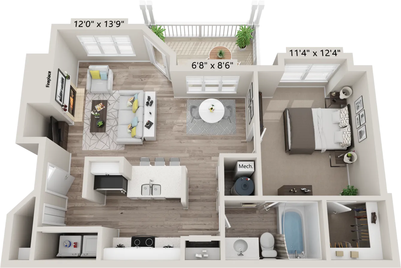 1x1 a floor plan layout