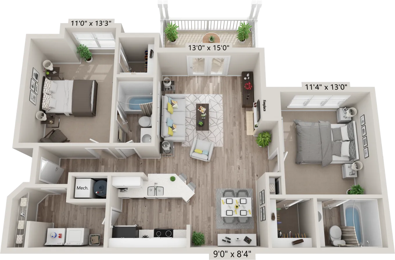 2x2b Floor Plan Layout