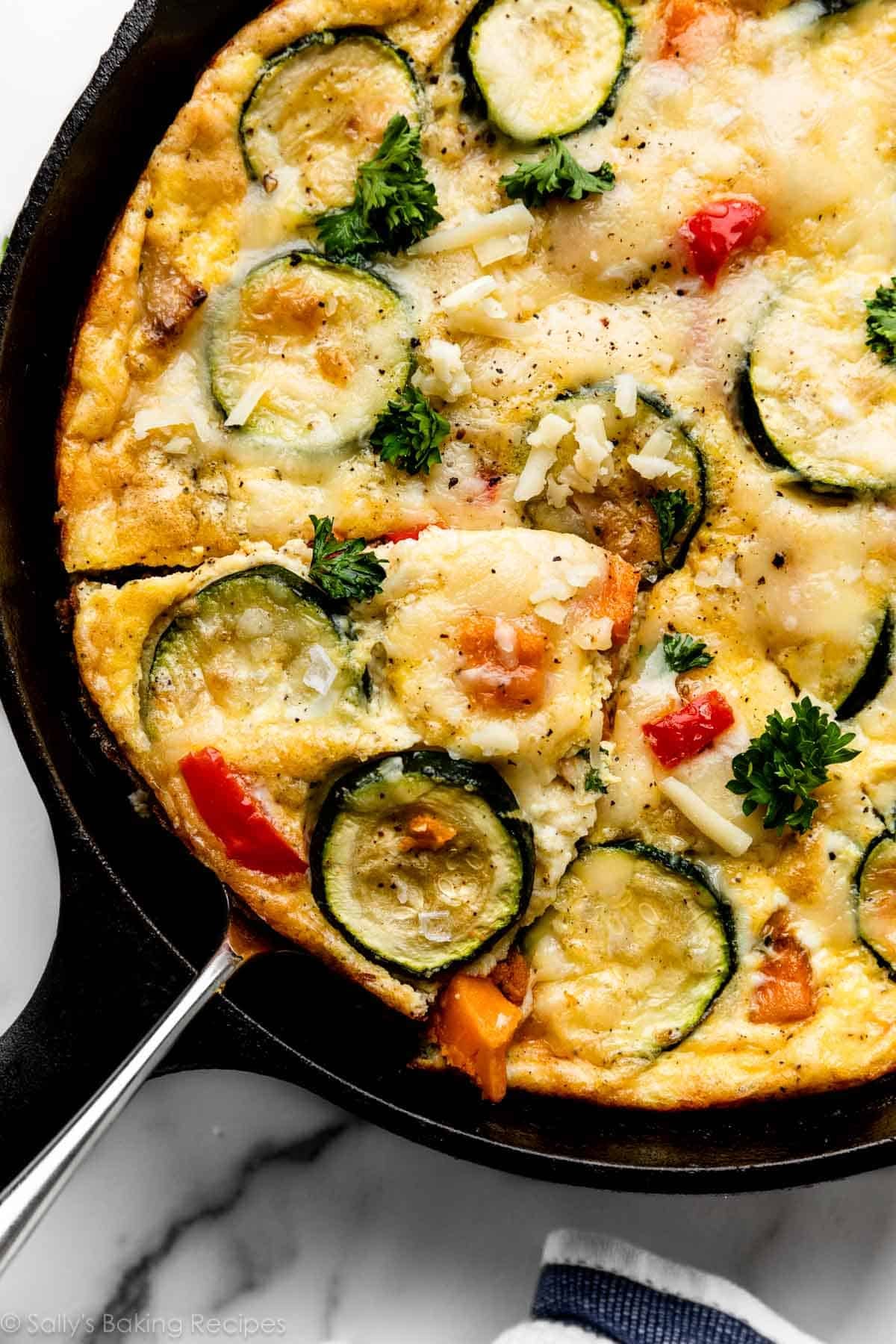 Easy vegetable frittata in a skillet
