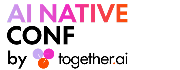 Text reading 'AI NATIVE' with 'AI' in purple, 'NAT' in pink, and 'IVE' in orange, accompanied by a small molecule-like graphic of three connected circles in matching colors below the text.