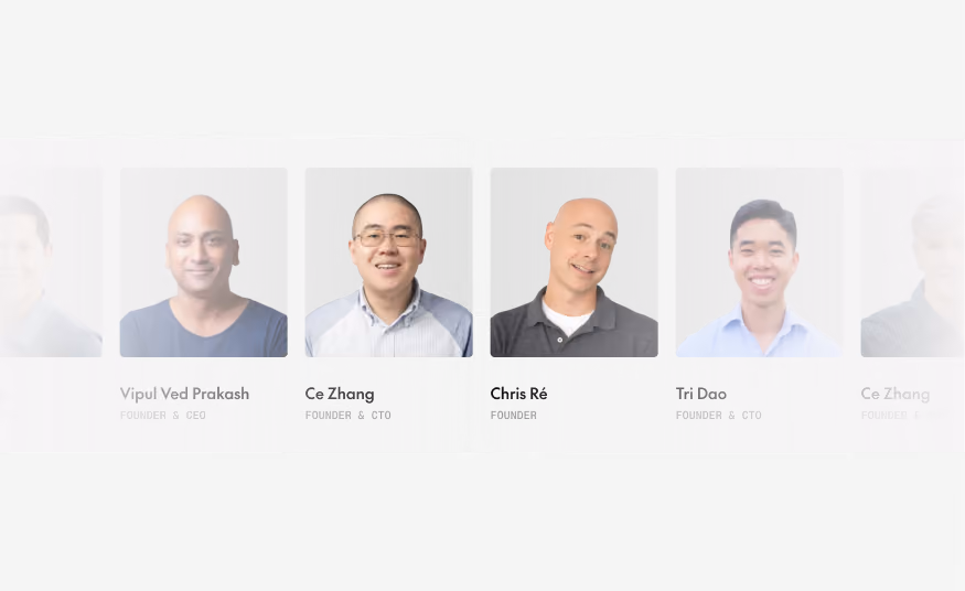 Headshots of five founders with names and titles below each photo in a horizontal layout.