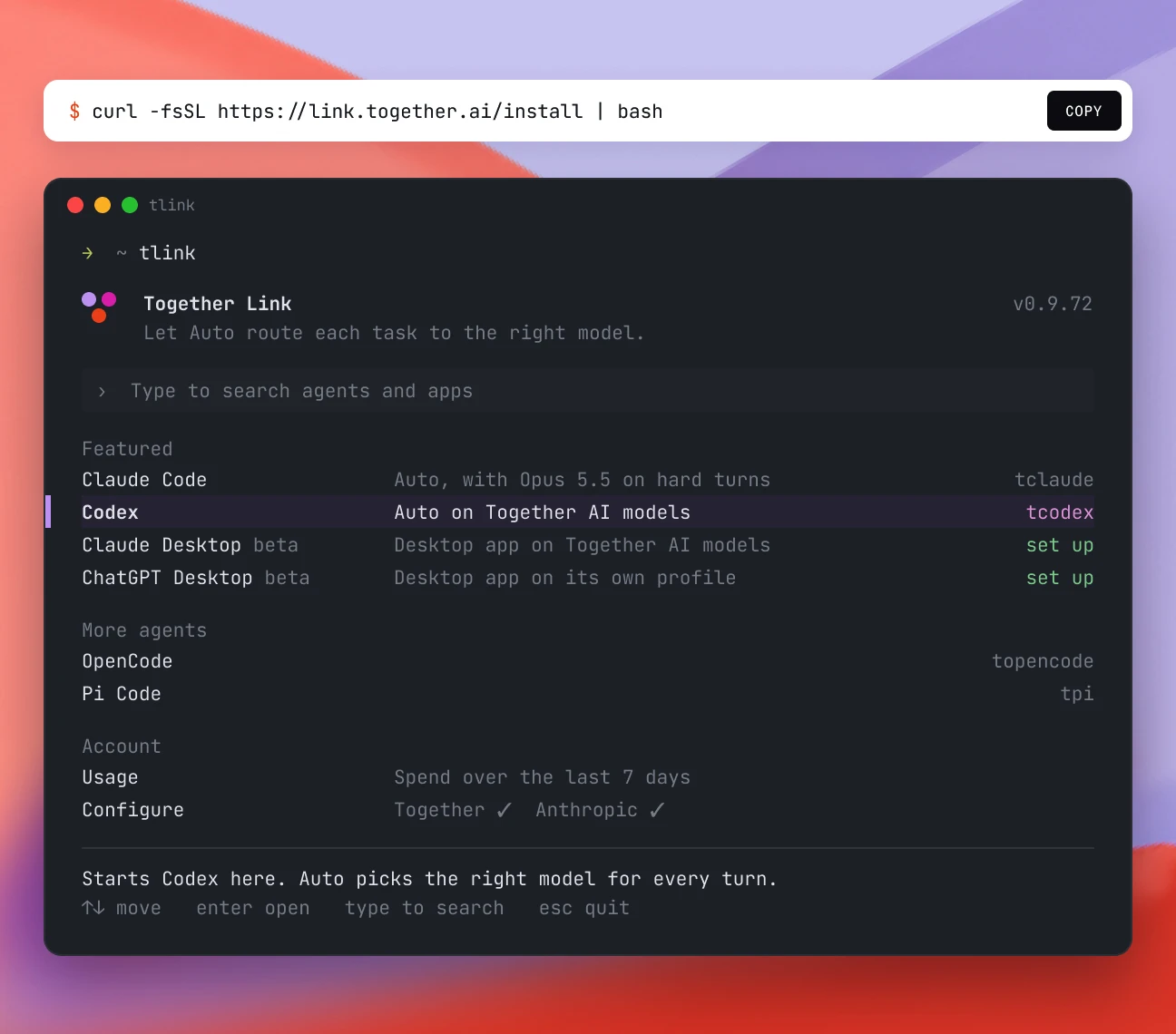 One-command Together Link setup