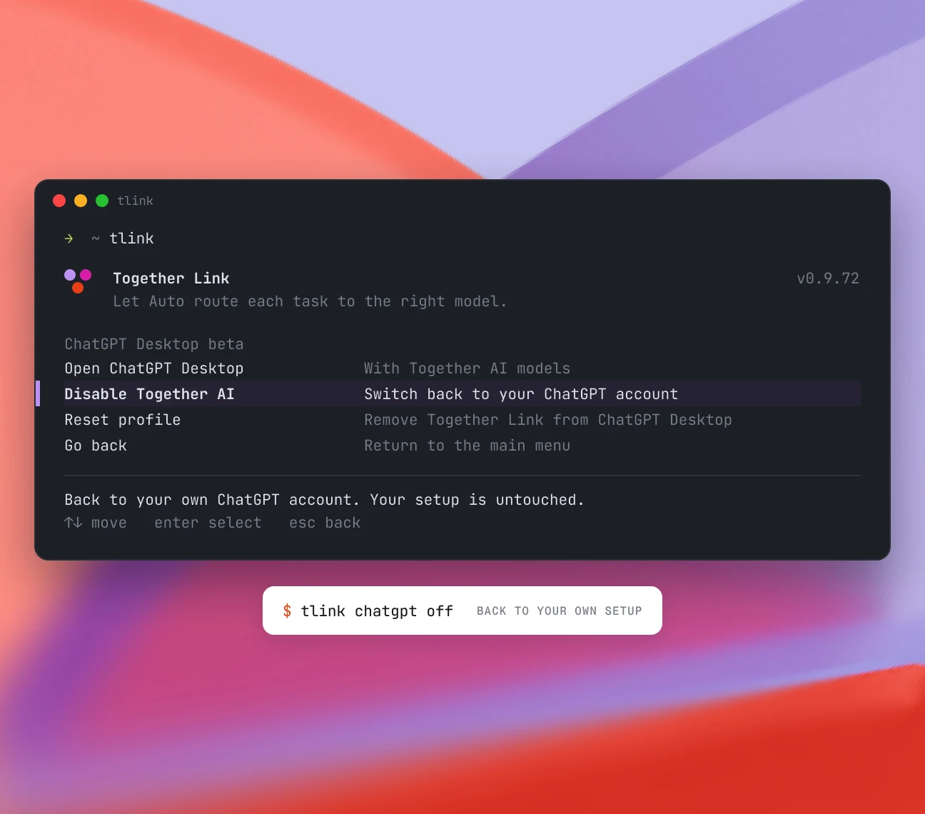 Switching back to the original setup with one command