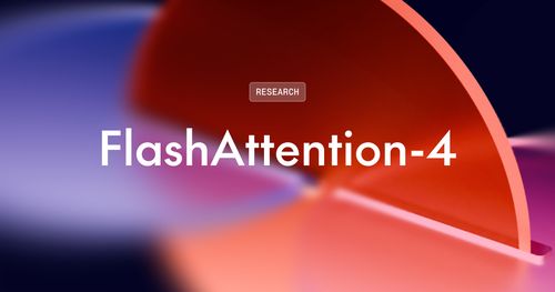 Abstract colorful curved shapes with the text FlashAttention-4 and a small label reading RESEARCH.
