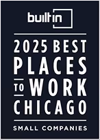 Built In 2025 Best Places to Work Chicago Small Companies award badge.