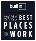 Built In 2025 Best Places to Work logo in white text on dark background.