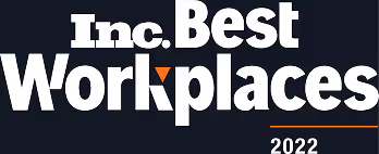 Inc. Best Workplaces 2022 logo with bold white text on black background.