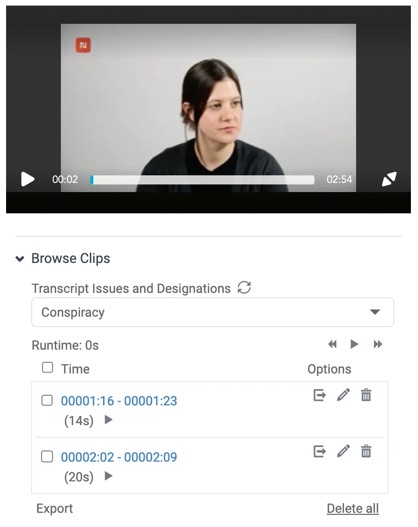 Deposition video clip designations in Nextpoint
