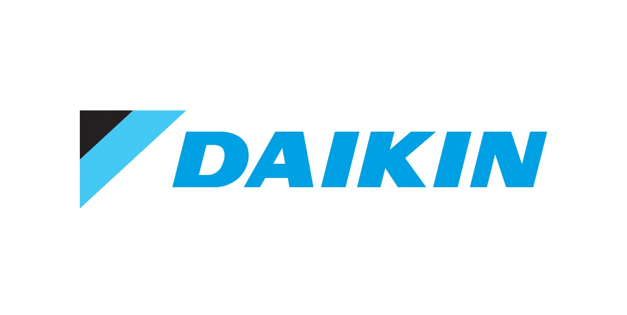 Daikin company logo with stylized blue and black diagonal stripes.