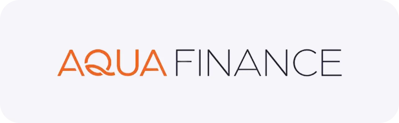 AQUA FINANCE wordmark logo with AQUA in orange and FINANCE in black.