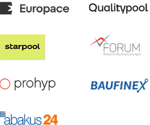 Logos von Kredit-Plattformen, welche HYPOFY-Nutzer an ihren Account leicht anbinden können. 