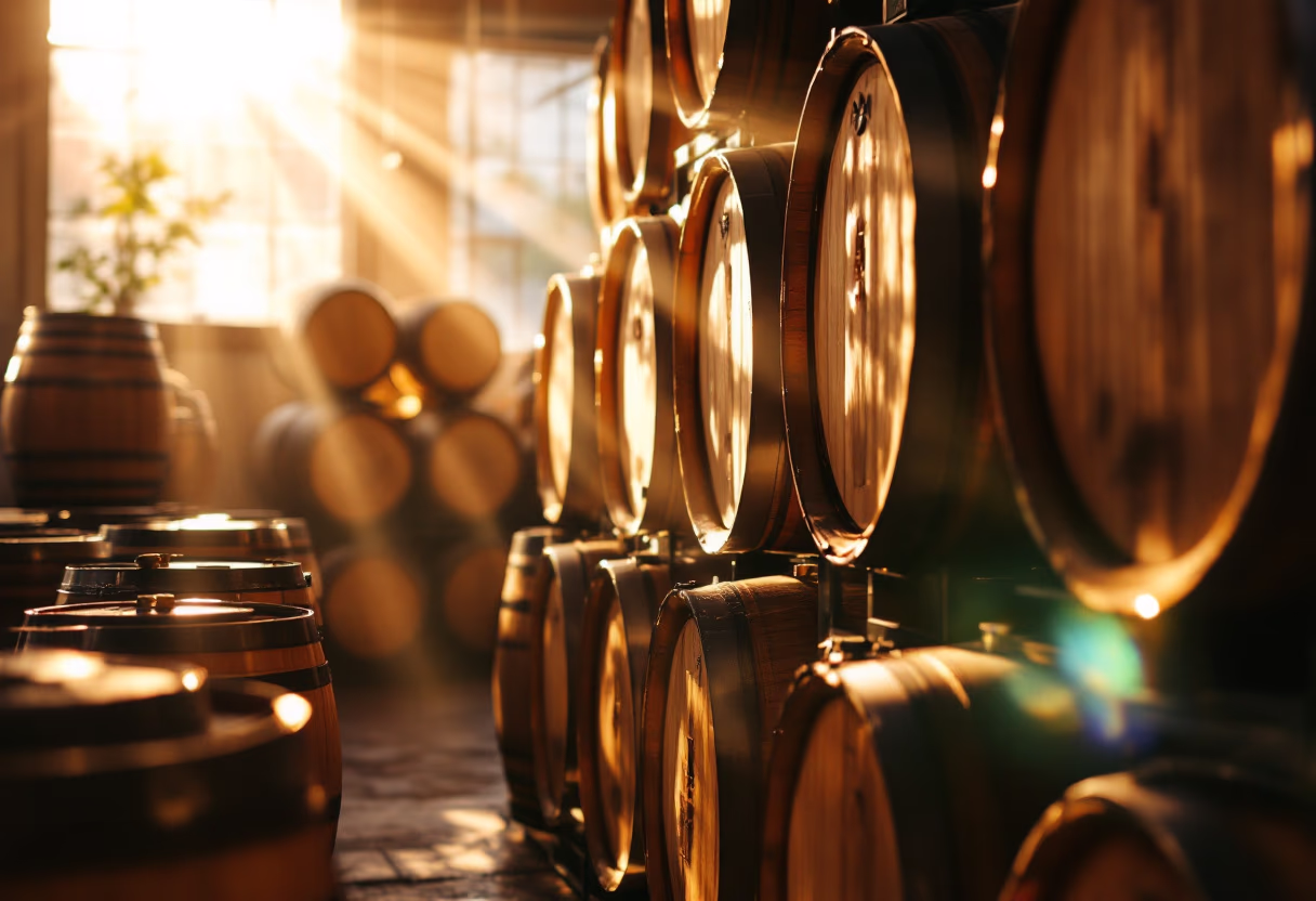 image of barrel aging process (for a distillery)