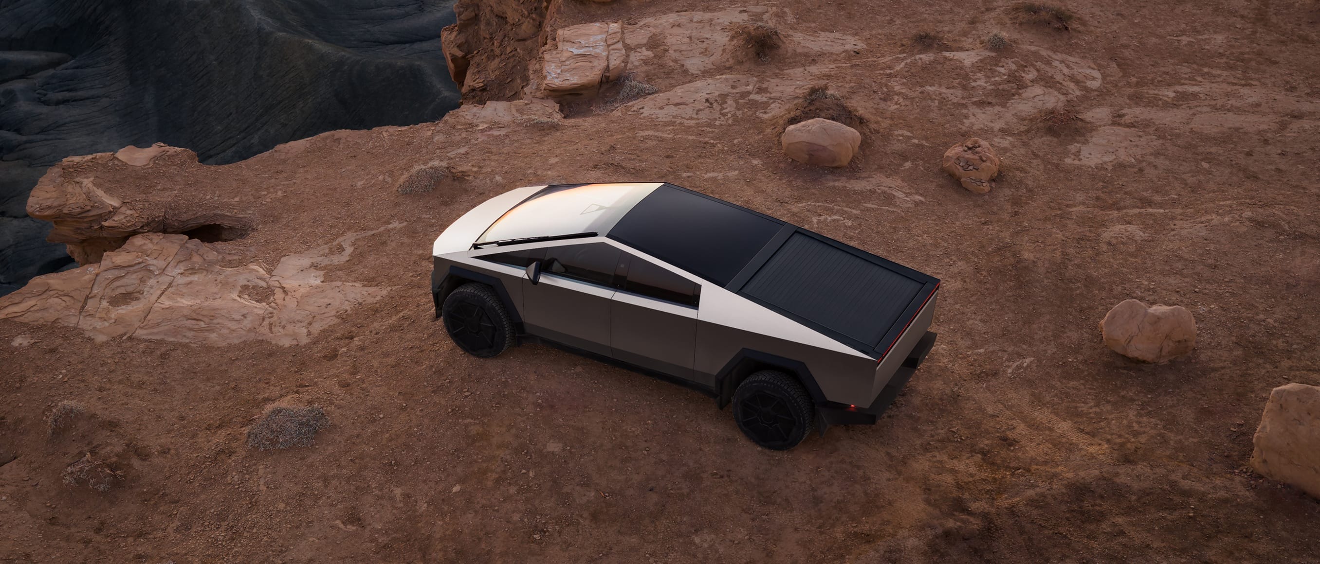 Tesla parked in the desert