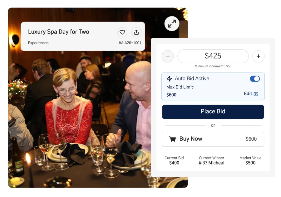 Mobile Bidding from Seats use case for Handbid auction and fundraising platform