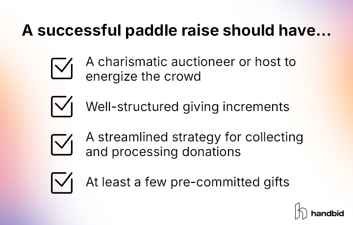 Elements of a successful paddle raise, listed in the text below