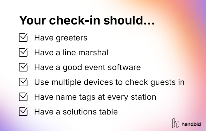 Planning checklist for your fundraising event check-in, with each step detailed in the text below