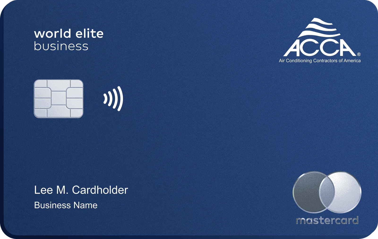 Blue NPCA World Elite Business Mastercard with contactless payment symbol