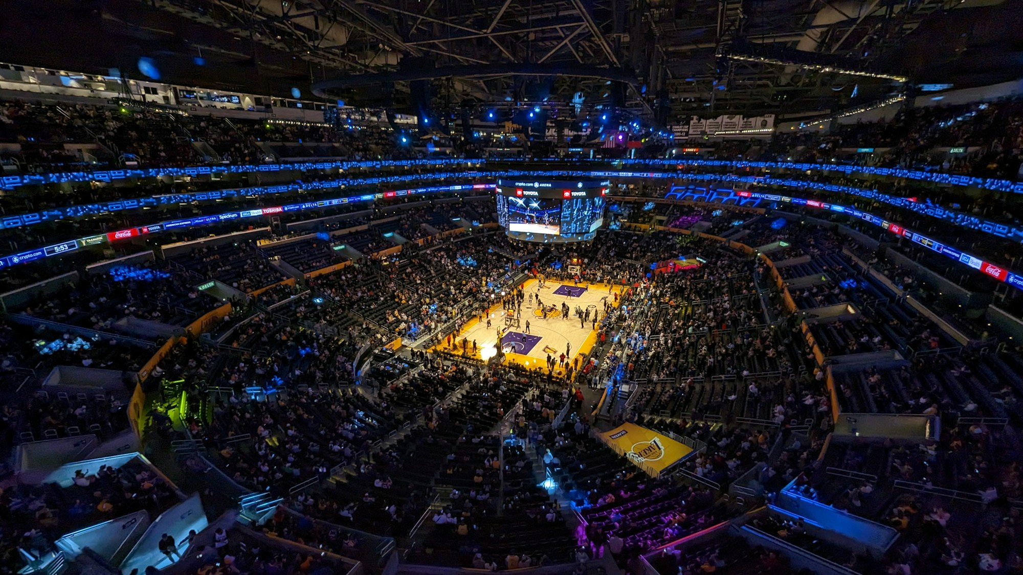 Basketball court viewed from above, symbolizing a strategic, data-driven view of the game