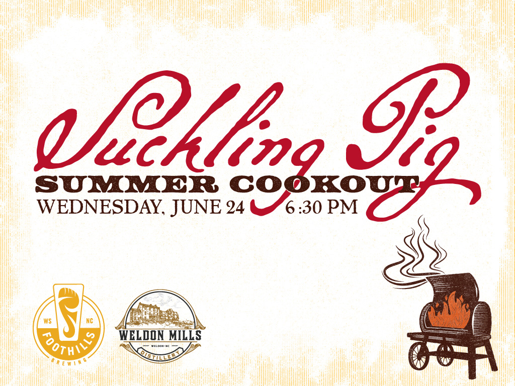 an illustration of a grill with the words Suckling Pig Summer Cookout