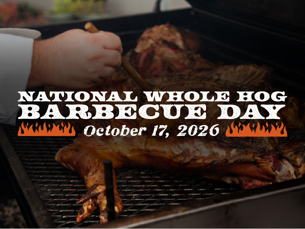 a photo of a whole hog on the grill with the words whole hog barbecue day