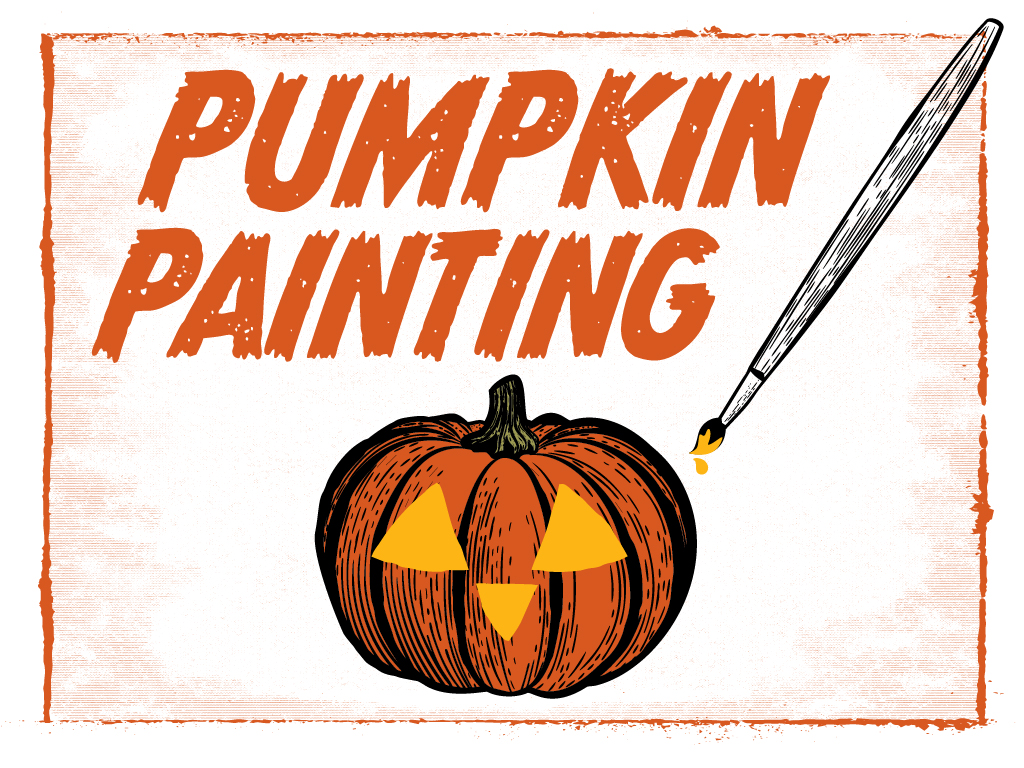 an illustration of a pumpkin with a face being painted on it.