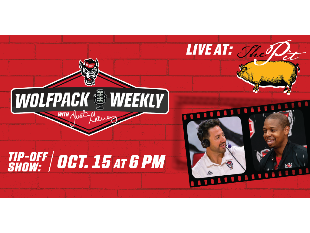 graphic promoting Wolfpack Weekly with Justin Gainey Tip-Off Radio Show