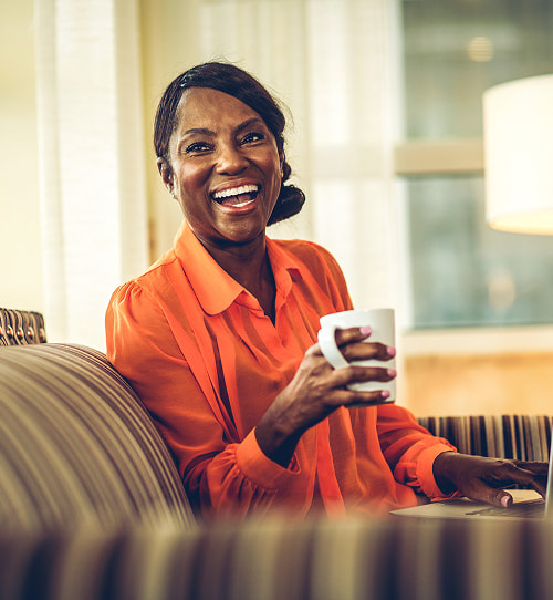 Retiree enjoying a cup of coffee in the morning