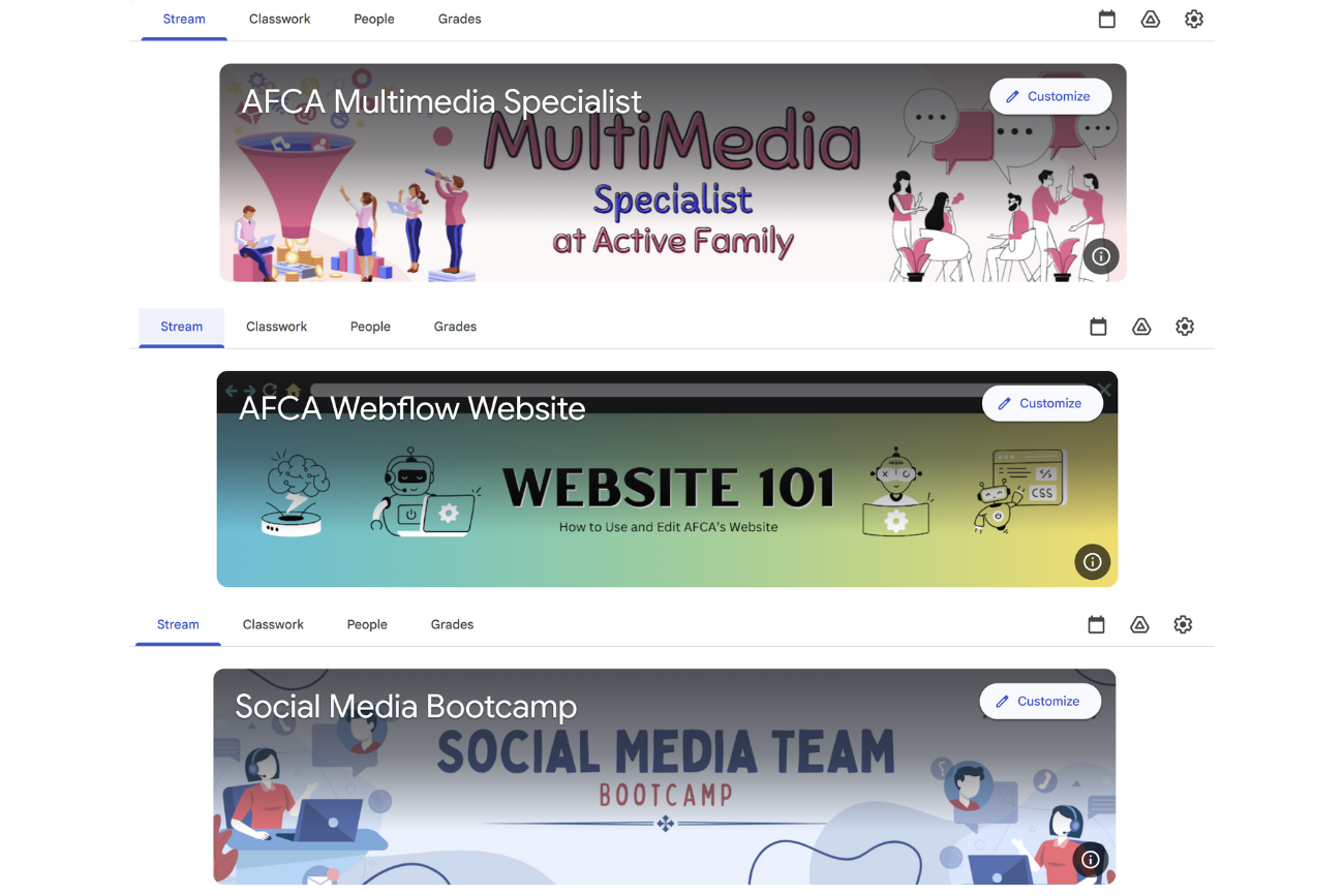 Image of different team comms classes.