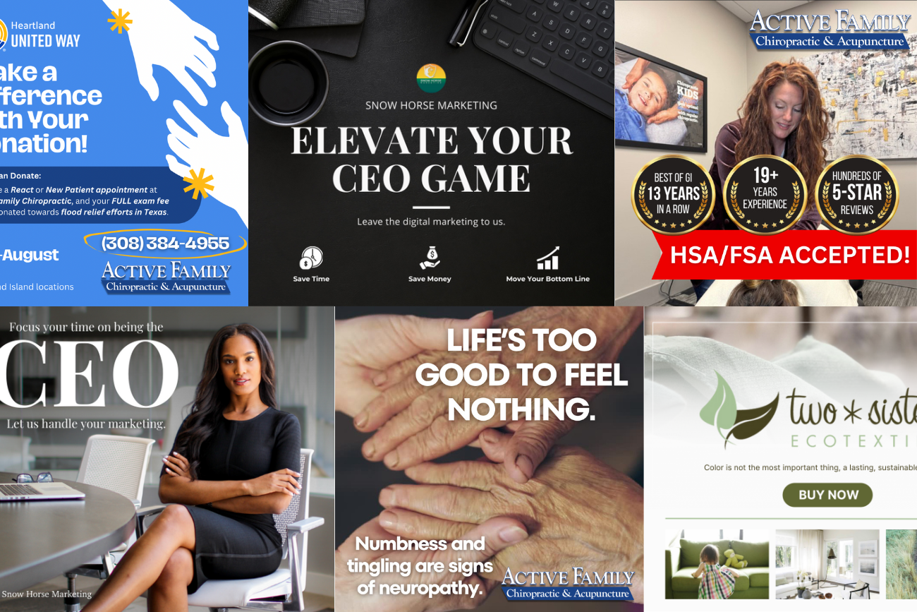 Collection of digital ad designs.