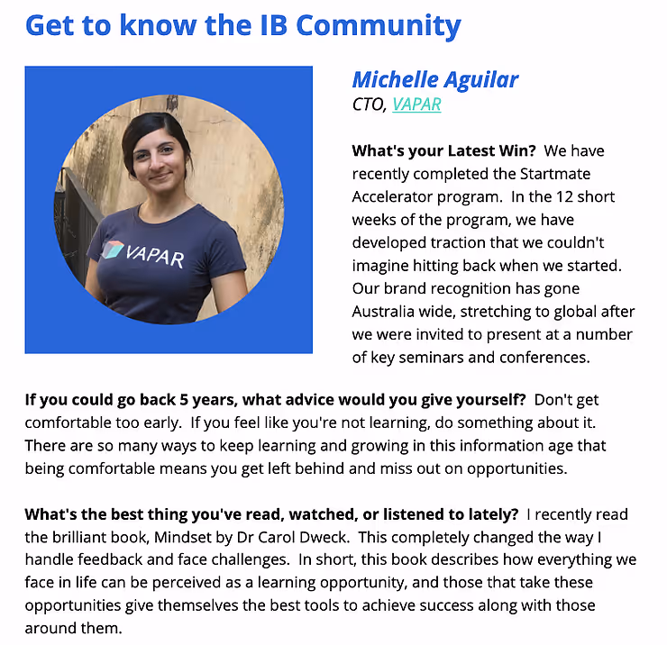 Michelle Aguilar in the Innovation Bay newsletter