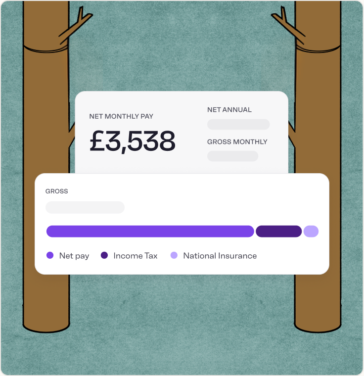 Take home salary calculator showing net monthly pay of £3,538 split into net pay, income tax and National Insurance