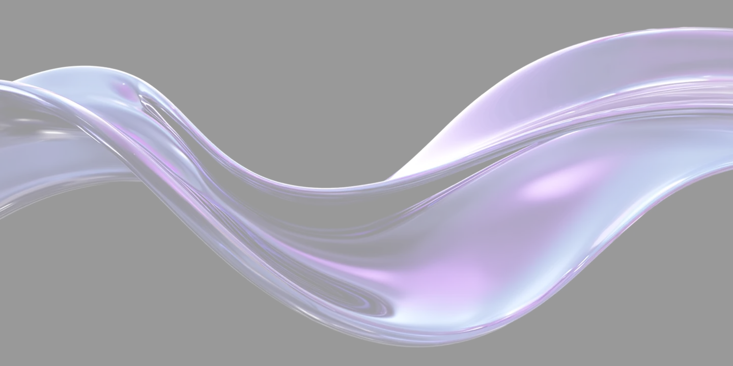 Smooth, flowing glass-like wave with blue and purple hues on a black background.