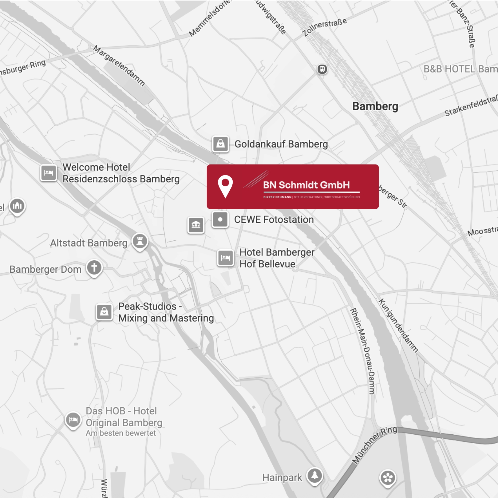 Stadtplan mit markierter Position, roter Standort-Pin mit Beschriftung.